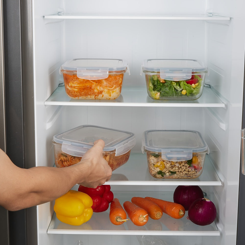 Food Storage Containers Two-Pack 63 oz Glass Set with Snap-Lock Lids in Gray or Green for Oven and Microwave Use