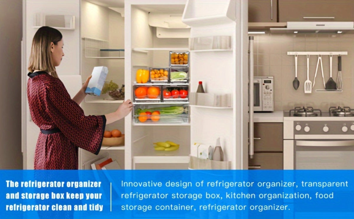 Stackable Fridge Organizer Bins with Drain Board 2 Pack, Refrigerator Drawer Organizer for Produce Fruit Vegetable
