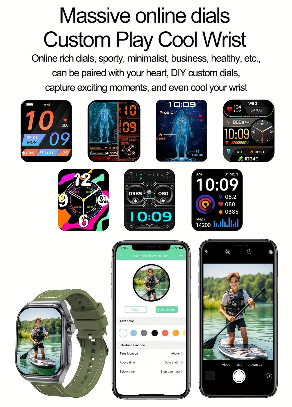 Smart Watch 2.04-Inch AMOLED Display with Bluetooth 5.3 Calling, 530mAh Battery and Six Strap Options