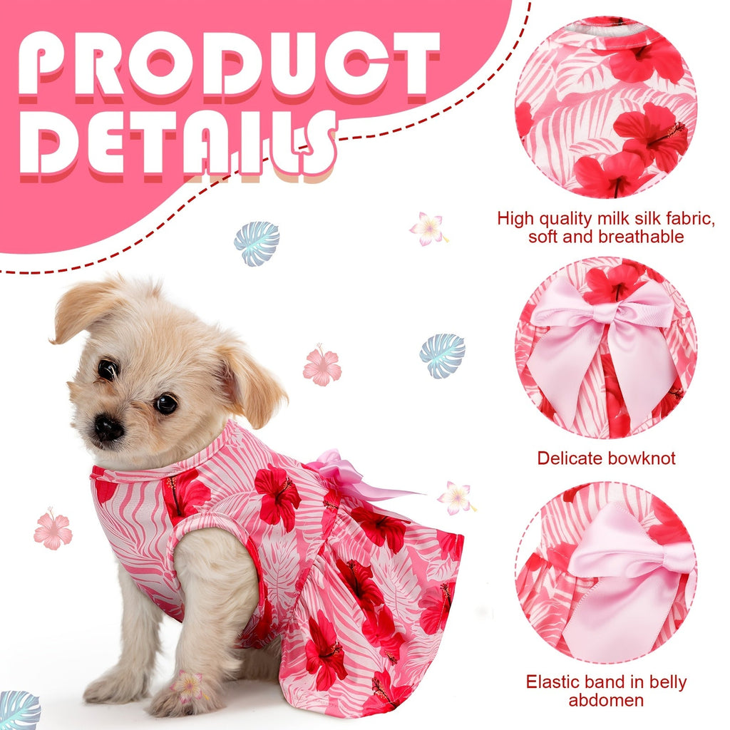 8pcs Summer Themed Hawaii Dog Dresses Holiday Flamingo Fruit Floral Pattern Pet Skirts Hawaii Puppy Princess Dresses Outfits Bowknot