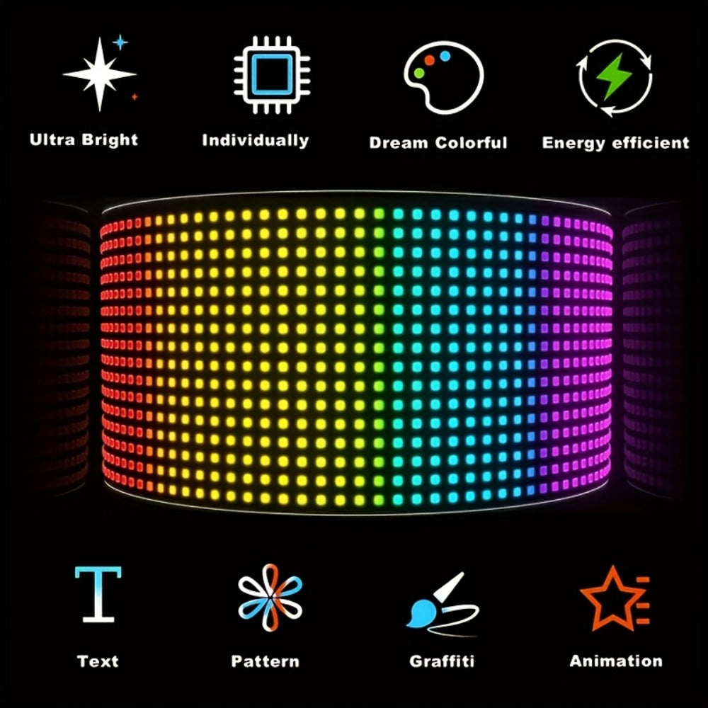 Flexible LED Matrix Screen Display DIY Text Picture & GIF, App & Remote Control, 5V USB Powered, 16x32 to 16x144