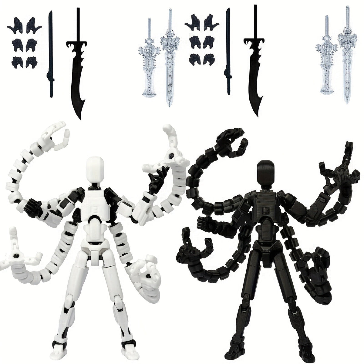 2pcs T13 Multi-Joint Action Figure Robot Set – 3D Printed Articulated Nova T-13 Mobile Robot Doll Desktop Decoration Game Enthusiast