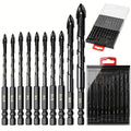 Masonry Drill Bits Set 10pcs, Tungsten Carbide Tip Drill Bits for Tile, Brick, Glass, Ceramic, Concrete