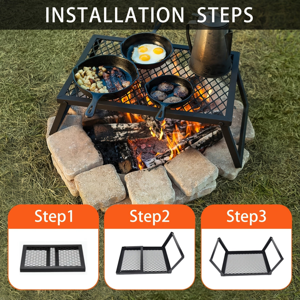 Portable Camping Bonfire Grill with Storage Bag – Heavy Duty Iron Barbecue Rack for Outdoor Picnic, RV Party & Firewood Heating