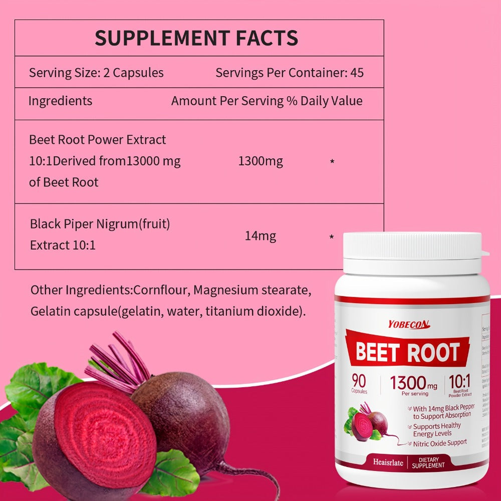 Beet Root Capsules 1300mg High Strength Vegetarian - Natural Nitric Oxide, Blood Flow for Bath Time, Home Spa and Personal Care