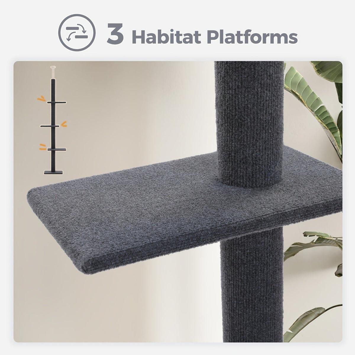 90-107.9-Inch Floor-to-Ceiling Cat Tree with Four Platforms, Tension Post and Five Style Options