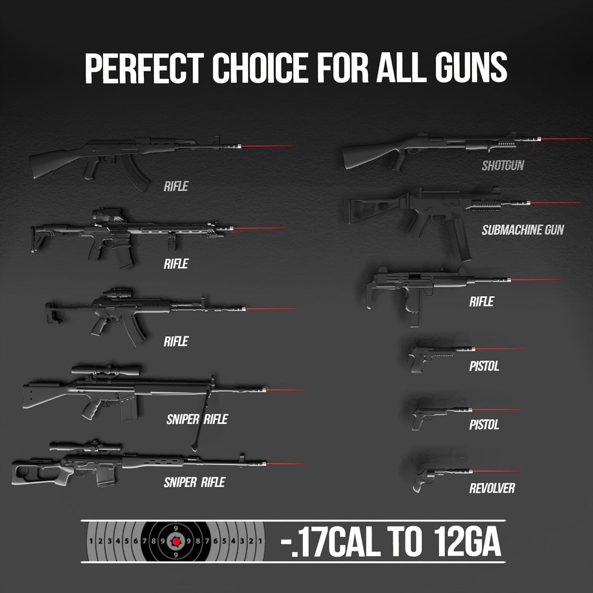 Laser Bore Sighter Kit with 64 Adapters, Red Laser Bore Sight for Rifles Shotguns Pistols Revolvers, Multi-Caliber .17 to 12GA Boresighter