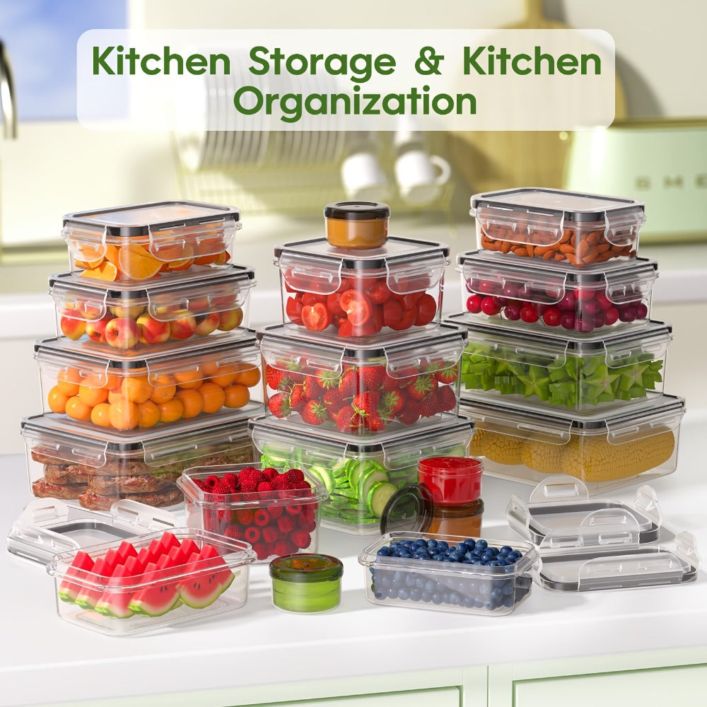 Food Storage Containers 16-, 28- or 48-Piece Pantry Set with Snap-On Lids, Labels and Markers