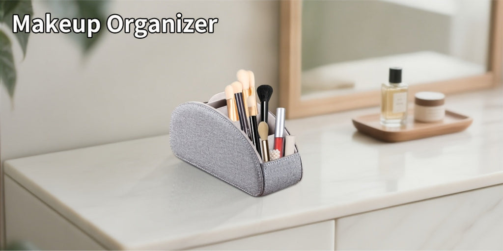 Faux Leather Desktop Organizer 5 Compartments – Multifunctional Remote Control Holder Caddy, Pen Holder Storage Box for Remote Controls