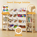 Kids Storage Organizer with 12 Bins and Bookshelf - Wooden Toy Chest Cubby Unit for Playroom Bedroom