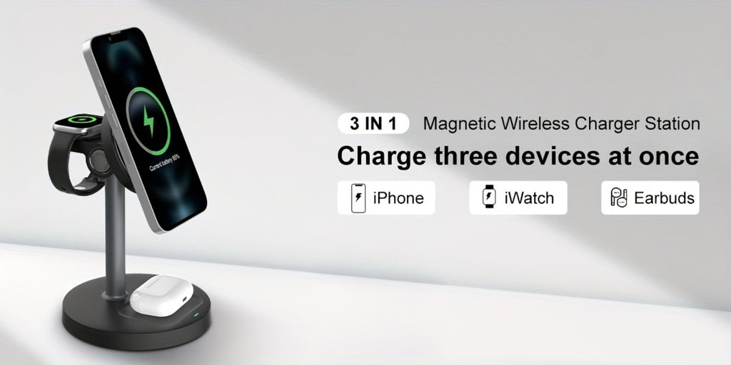 Wireless Charging Station, 3-in-1 Qi-Labeled Stand for iPhone, Apple Watch and AirPods Models in Six Colors