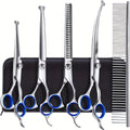 Dog Grooming Scissors Set 6-in-1 Titanium Coated Stainless Steel Pet Shears Safety Round Tip for Dogs Cats Universal Hand Orientation