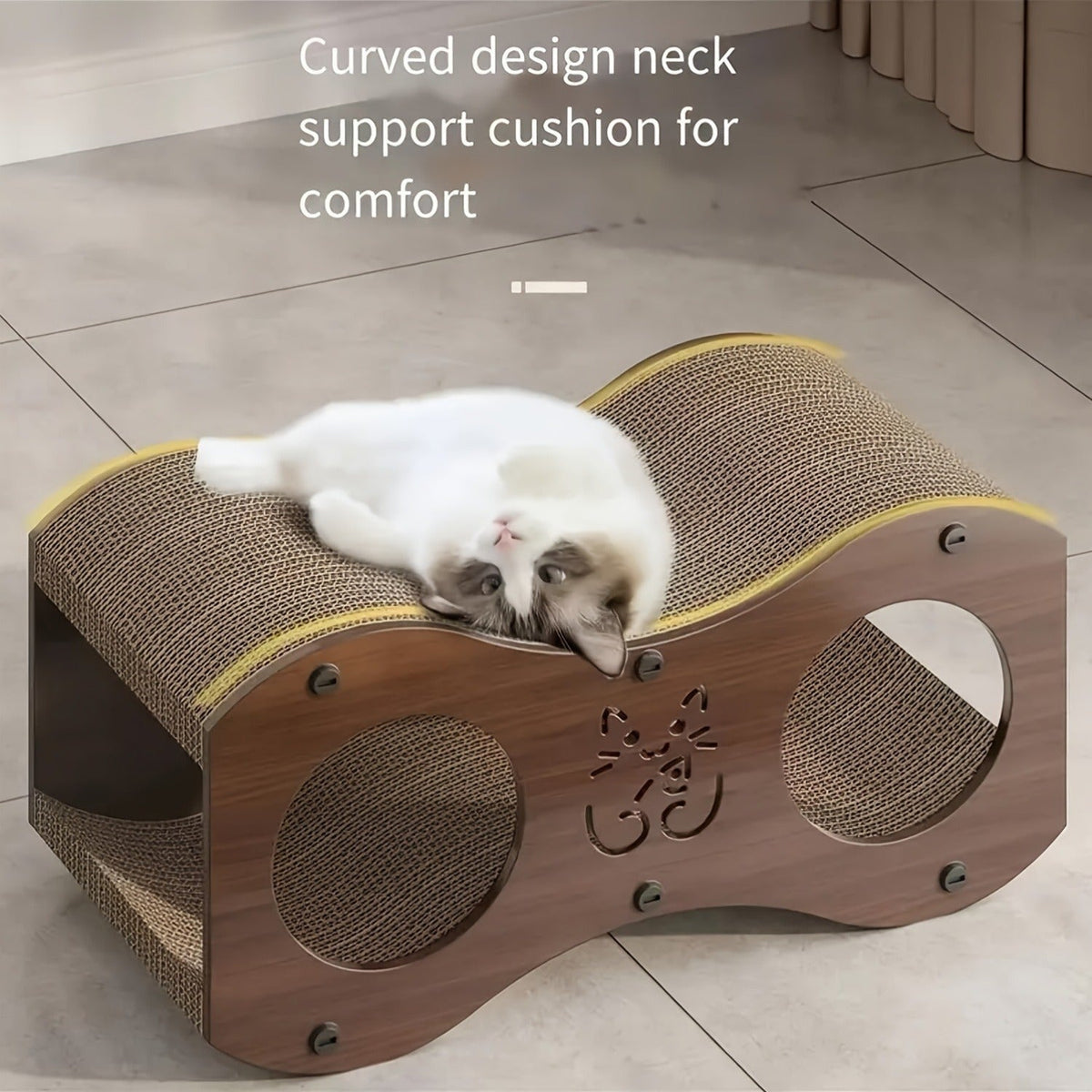 Cat Scratching Post with Integrated Cat Bed – Sturdy Walnut Wood Base, 4-Season Woven Scratch Pad, Indoor Cat Scratcher Lounge