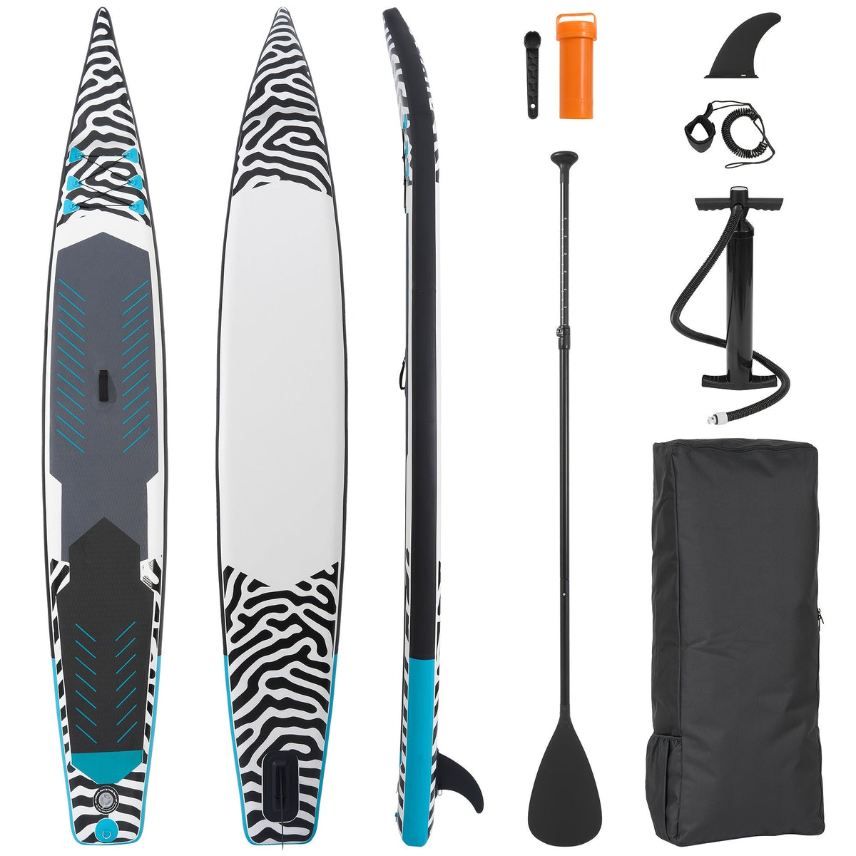 14ft Inflatable Racing Paddle Board SUP with Pump Adjustable Paddle & Backpack – 3D Non-Slip EVA Deck Ultra-Lightweight 23lbs Touring Stand