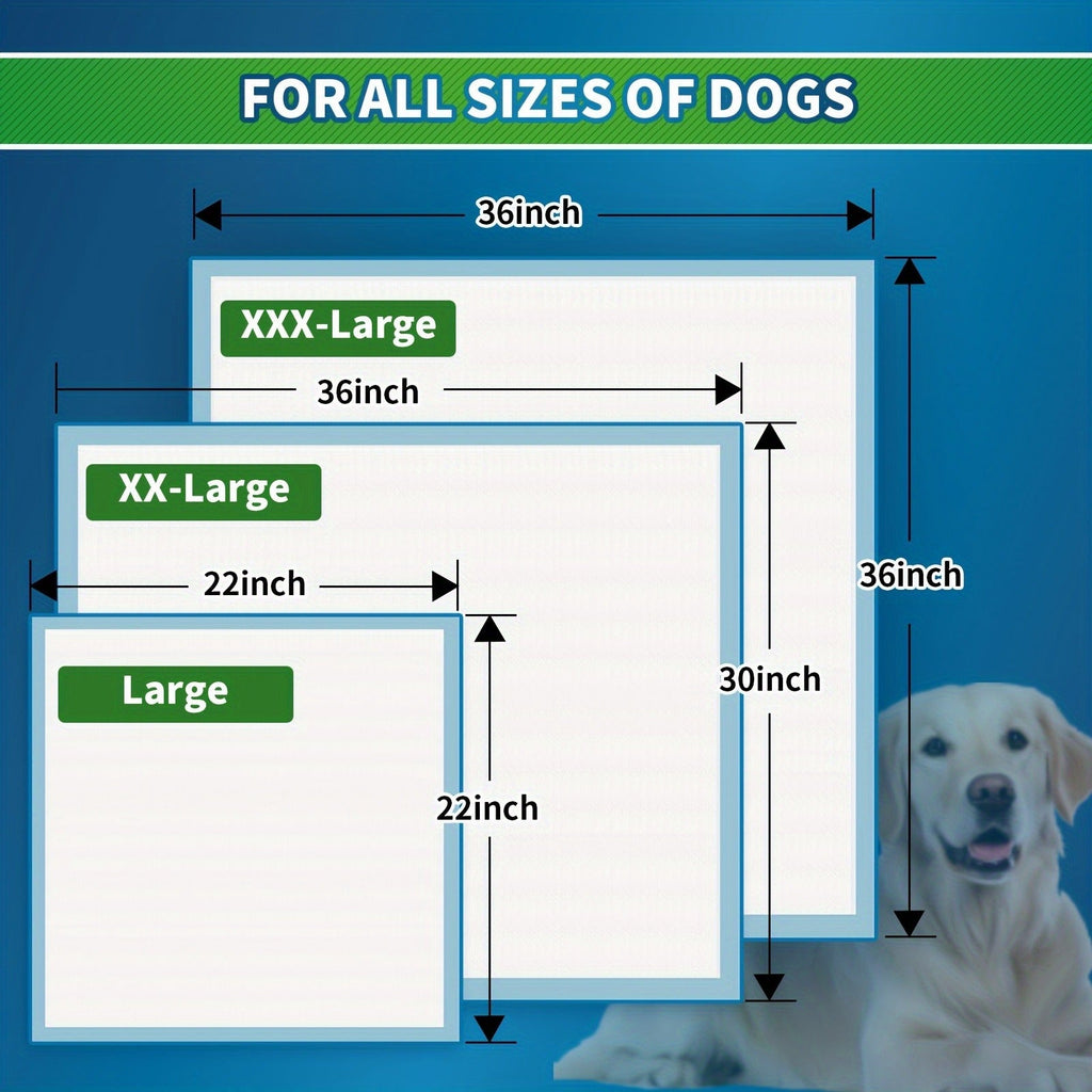 Dog Training Pads, Sunny Doggy Disposable Sets in 120-Count 22 x 22, 50-Count 30 x 36 and 40-Count 36 x 36 Sizes