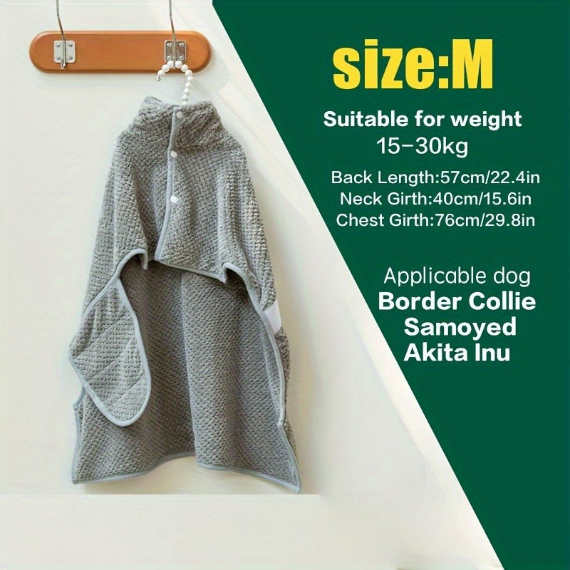 Gray Striped Microfiber Pet Bath Wrap with Adjustable Closure in Small, Medium and Large Sizes