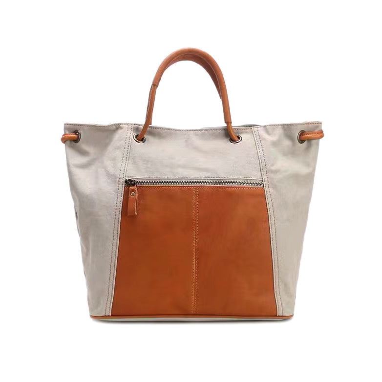 Canvas And Leather Telescopic Openings Single-Shoulder Bag-i7bags