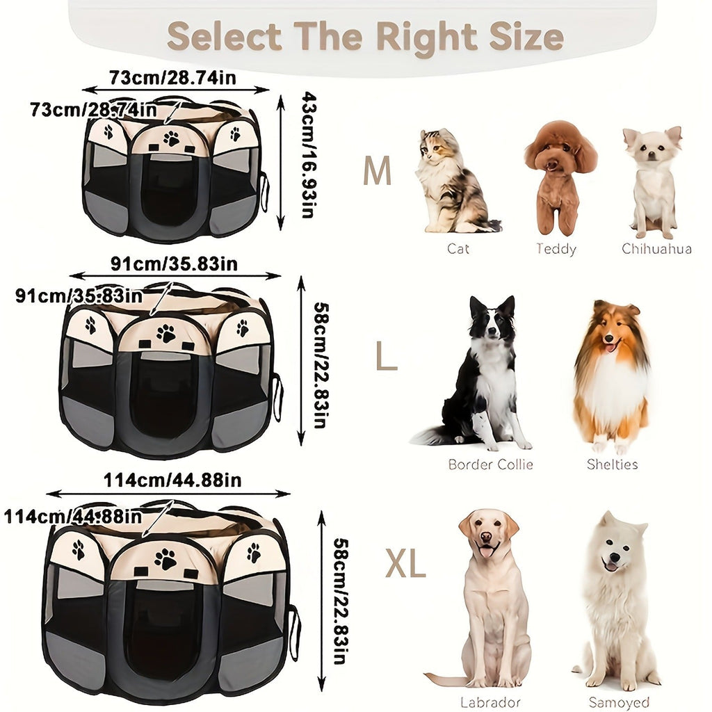 Foldable Octagonal Pet Tent & Playpen – Oxford Cloth Scratch-Resistant Dog Cage & Cat Kennel for Indoor & Outdoor Use