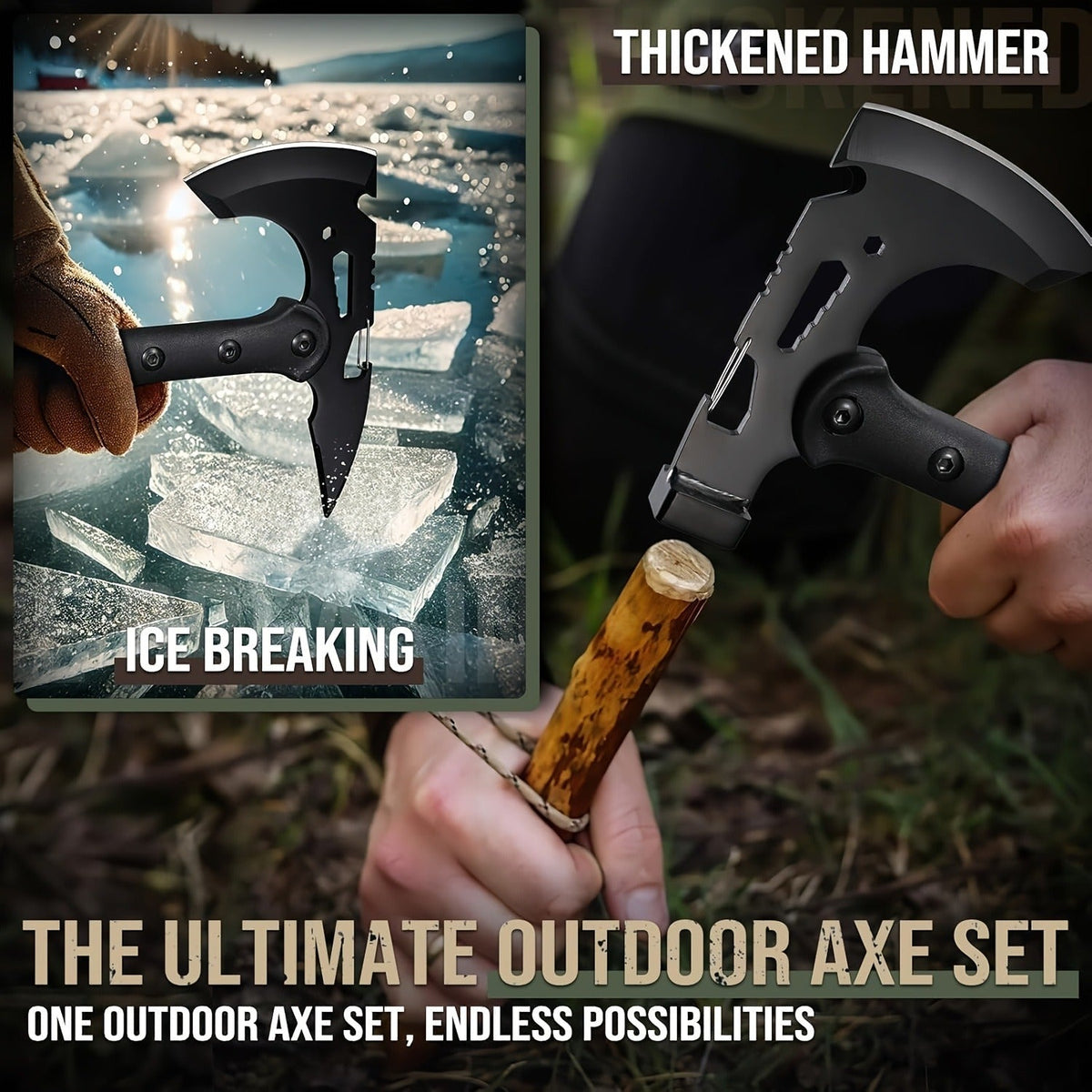 Tactical Tomahawk Axe 2-Pack – Camping Hatchet with Spike, Hammer, Bottle Opener, Hex Wrench & Sheath | Survival Axe for Hiking Trekking