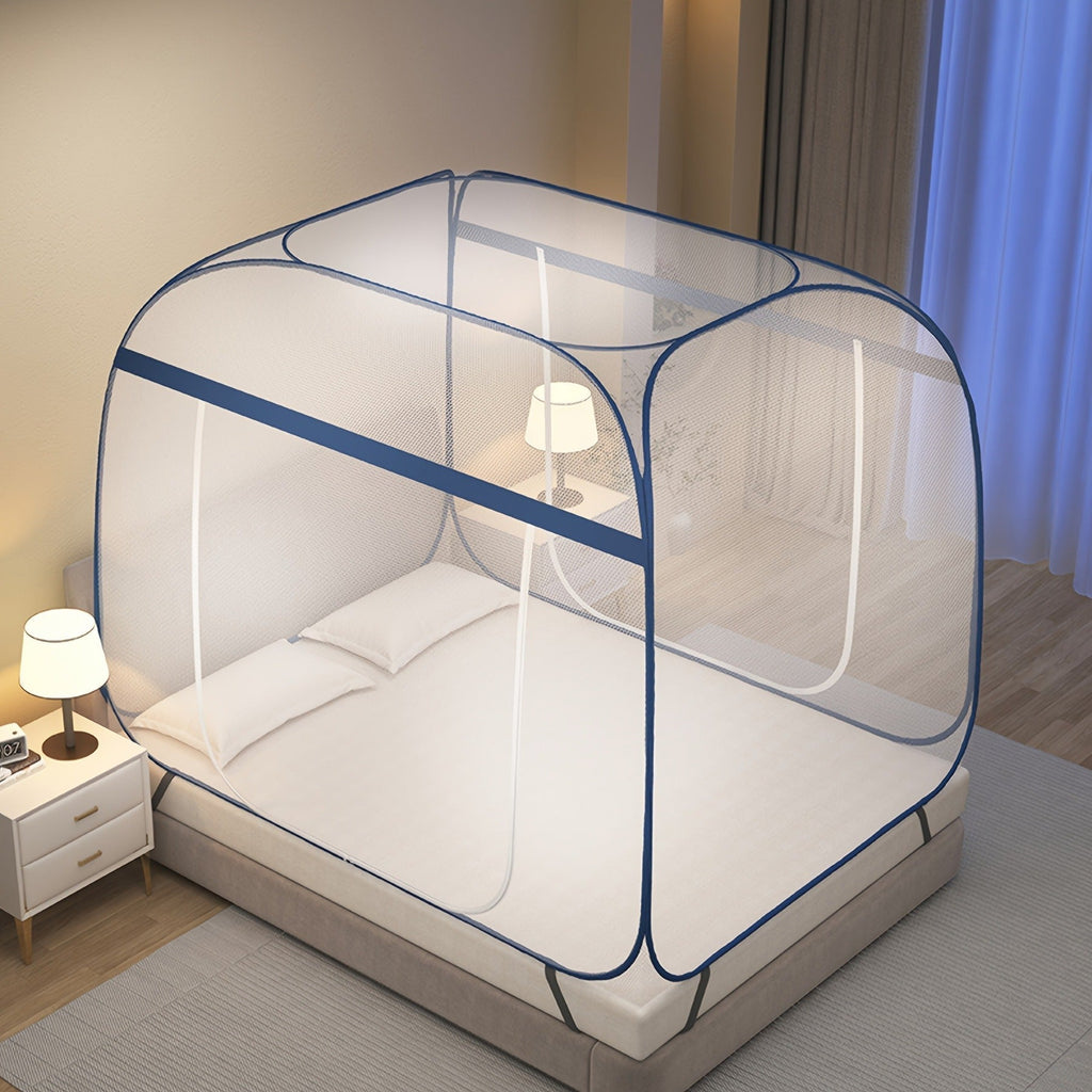 Mosquito Net Canopy Bed, Yurt Style 360° Full Coverage, Stainless Steel Frame, Easy Open Design for Bedroom