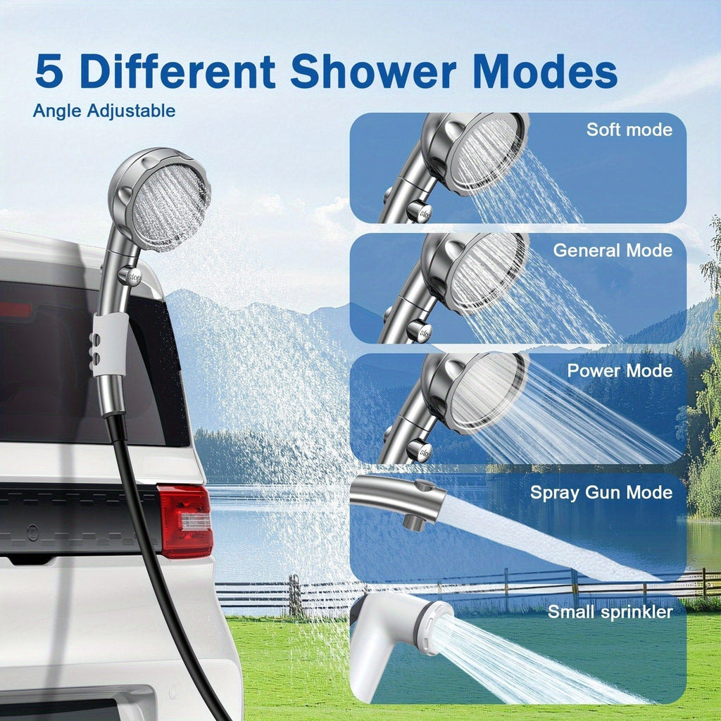 Portable Camping Shower with 9000mAh Battery – Smart Digital Display, Foldable Bucket Included, Compact Lightweight Outdoor Shower Pump