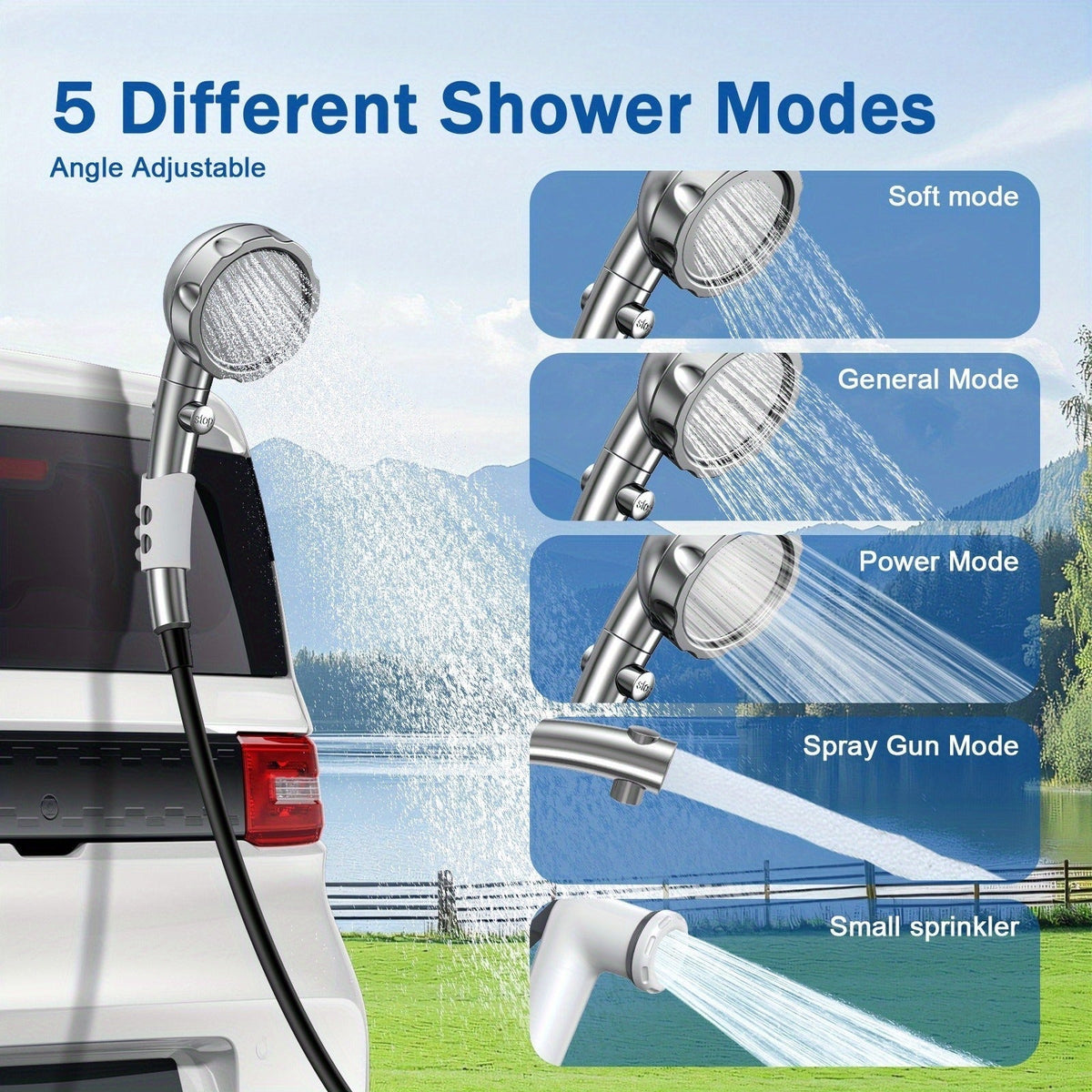 Portable Camping Shower with 9000mAh Battery – Smart Digital Display, Foldable Bucket Included, Compact Lightweight Outdoor Shower Pump