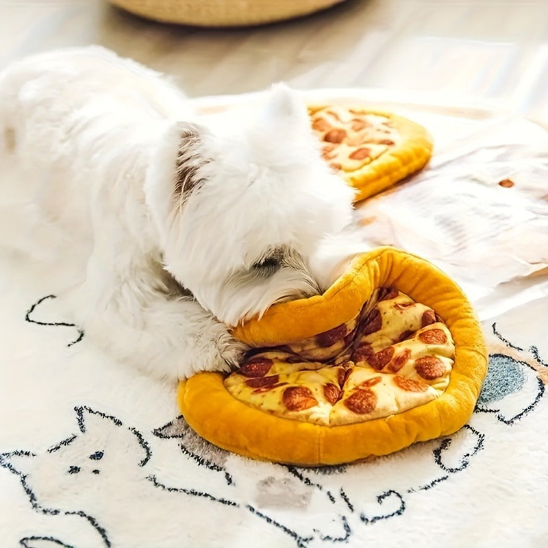 Squeaky Pizza Dog Toy – Plush Pepperoni Pizza & Donut Chew Toy for Dogs, Durable Soft Interactive Toy for All Breeds