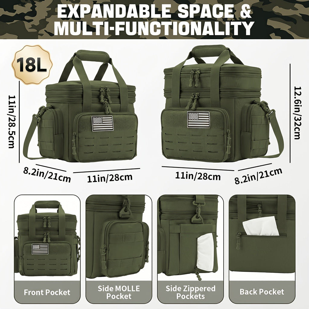 Tactical Insulated Cooler Lunch Box with MOLLE Webbing – Expandable & Leakproof, 3.7 Gal or 18L, for Hunting, Camping