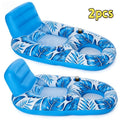 Two-Piece Inflatable Pool Lounge Float Set, 59.1 x 36.2 Inches Each with Backrests and Dual Cup Holders