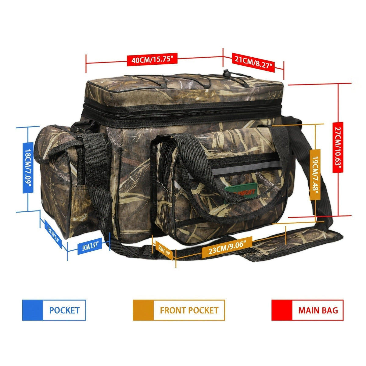 Fishing Tackle Bag Camo Durable Nylon Shoulder Carry Zipper Fishing Gear Storage Bag for Hiking Travel Outdoor Fishing Camouflage