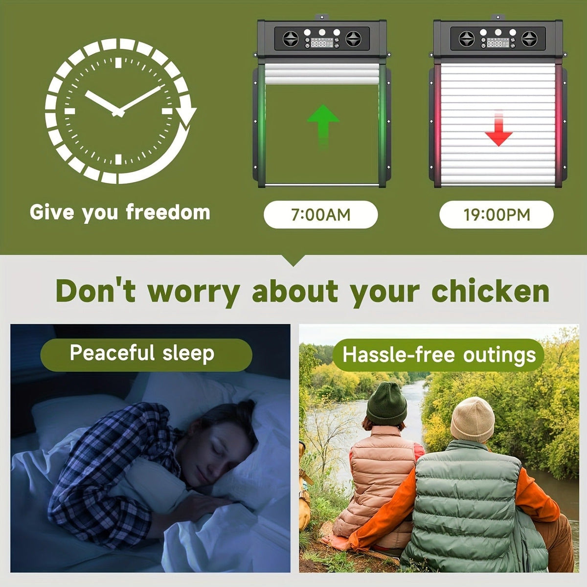 Automatic Chicken Coop Door Solar Powered – KA-200 Aluminum Alloy Auto Door with Timer, Light Sensor, Anti-Pinch Safety