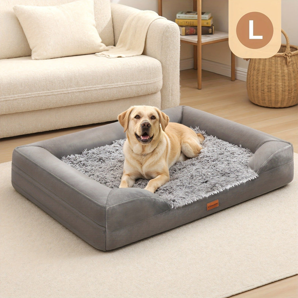 Orthopedic Dog Bed Egg Foam Ultra Soft Washable Cover for Large Medium Small Dogs Aging Pets Rectangle Semicircle Anti-Slip Joint Relief Pet