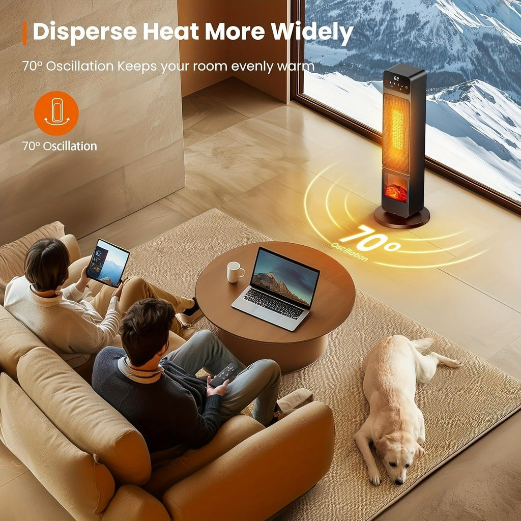 Electric Fireplace Space Heater 1500W, Portable Indoor Heater with 3D Flame Effect, 12H Timer, Heating & Fan Modes for Home & Office