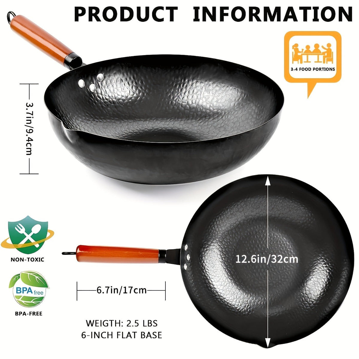 Wok Set Cast Iron 12.6 Inch Nonstick with 13 Accessories, Natural Nonstick No Chemical Coating Stir Fry Pan with Lid & Detachable Handle