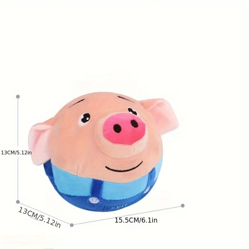 Electronic Rolling Dog Toy Ball – USB Rechargeable Cartoon Pig Plush Toy with Jumping Vibration & Sound, Automatic Self-Moving Washable