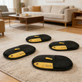 Reusable Fabric Pet Hair Removal Mitt Set with Four Black Mitts and Yellow Hand Straps for Upholstery