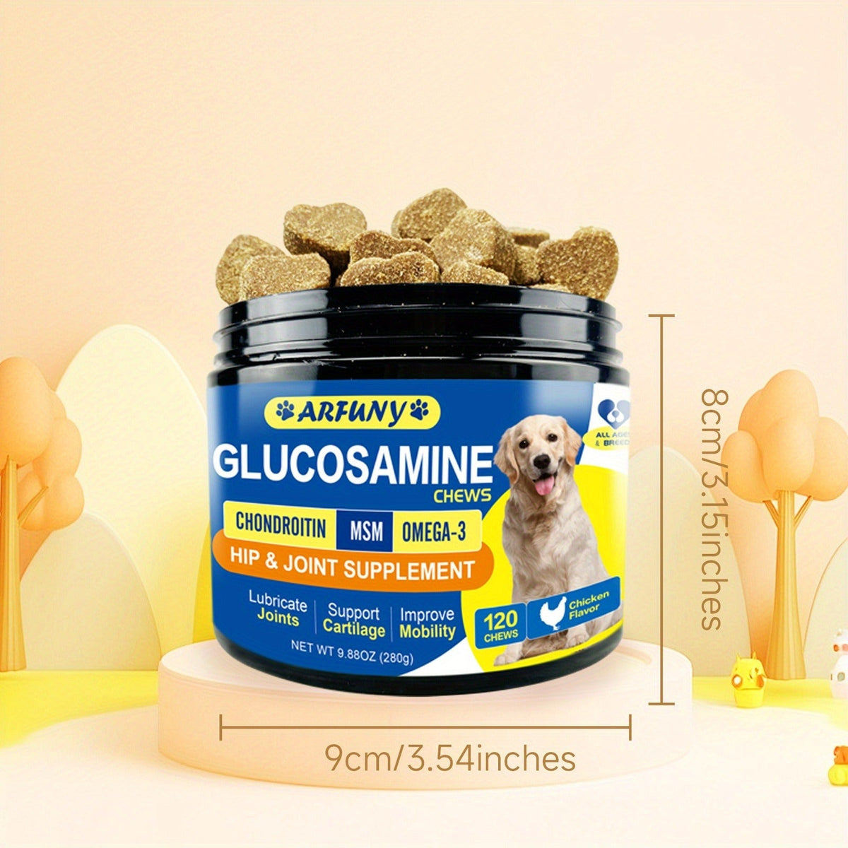 Dog Glucosamine Joint Supplement Chews 120ct | Chicken Flavor Soft Chews with Glucosamine, Chondroitin, MSM & Vitamins for Hip & Joint