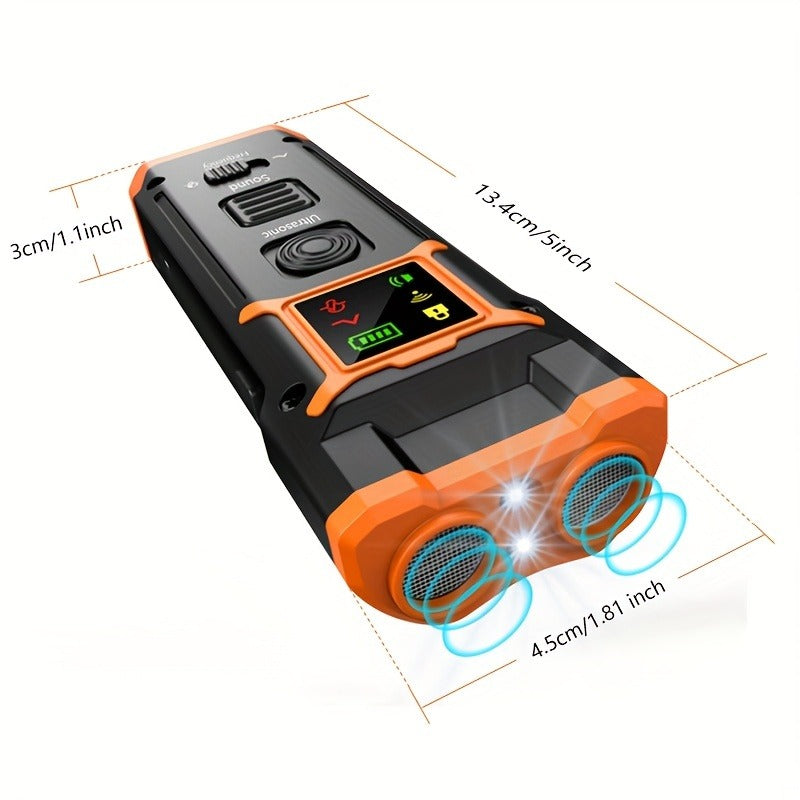 Rechargeable Handheld Ultrasonic Dog Training Aid with Dual Emitters, LED Light and Wrist Strap