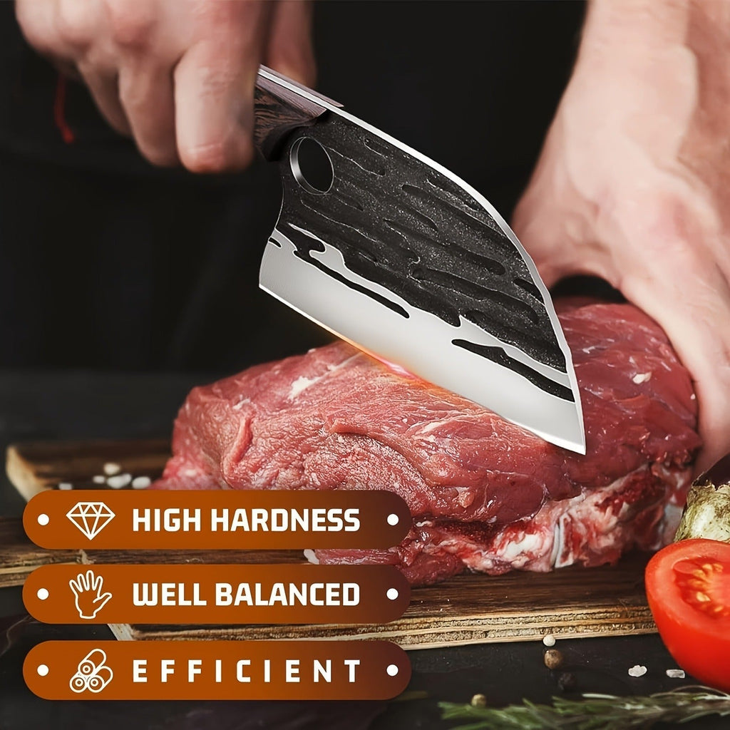 Meat Cleaver Hand Forged Serbian Chef Knife – High Carbon Steel Butcher Knife Full Tang with Leather Sheath | Razor Sharp Chopping Cleaver