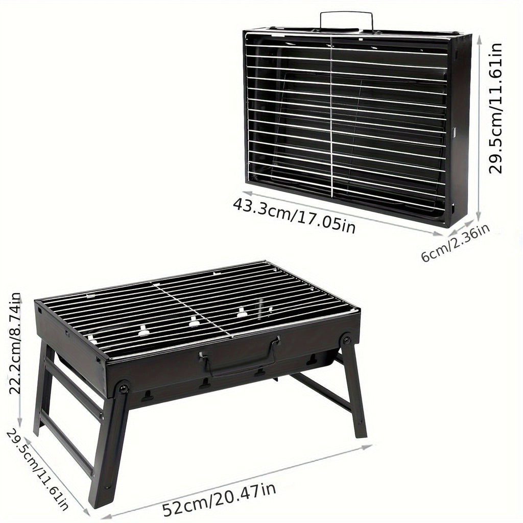 Folding Charcoal Grill with Rectangular Black Body, Layered Grate, Charcoal Mesh and Pull-Out Tray