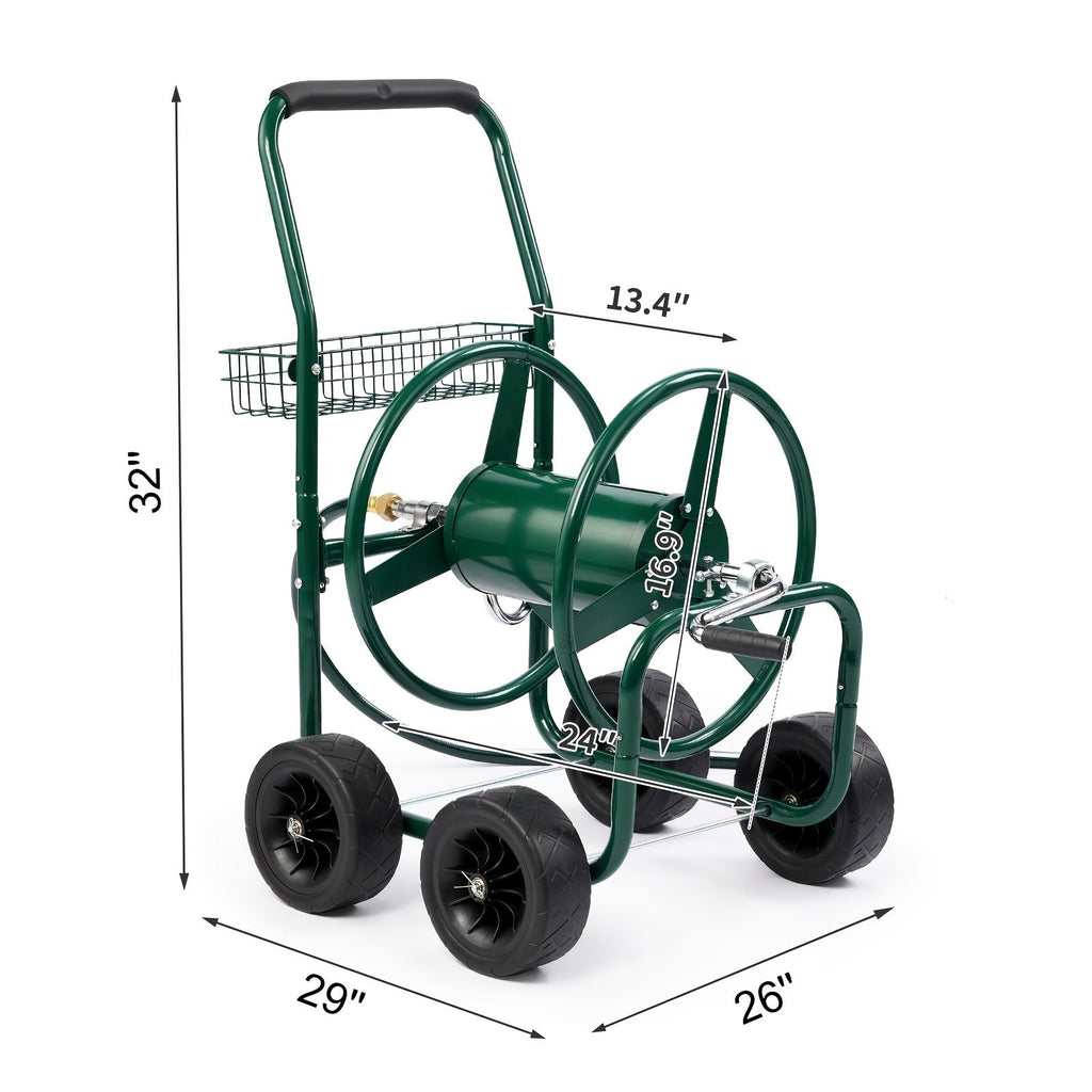 Garden Hose Reel Cart | 250ft Capacity, Heavy-Duty Steel, 4 Wheels & Storage Basket