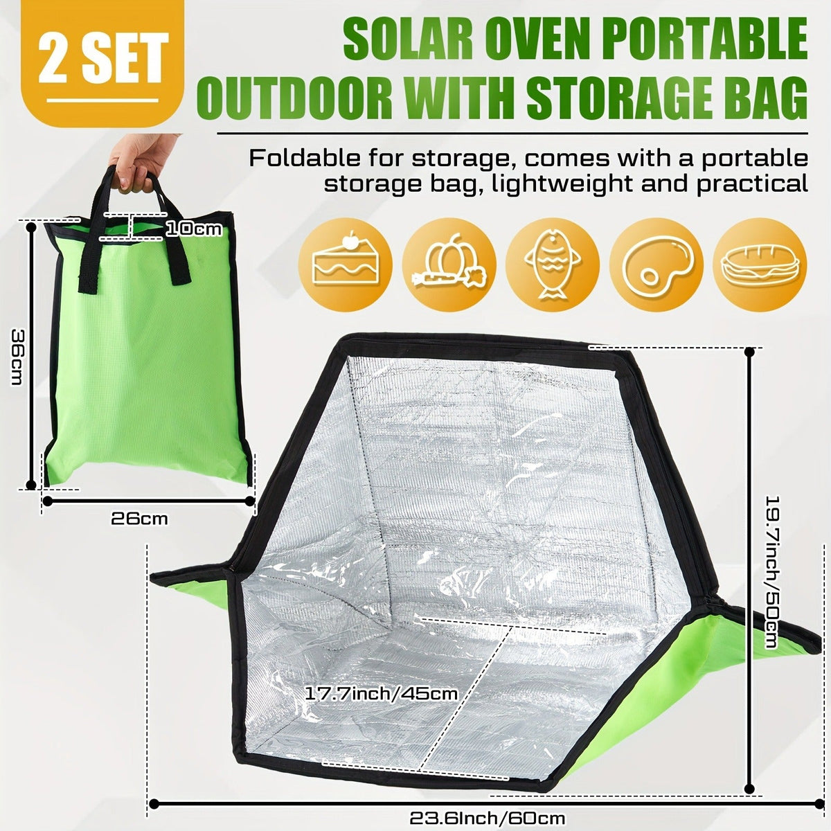 Solar Oven Portable Solar Cooker 2 Pack, Foldable Sun-Powered Camp Stove No Fuel Required, Lightweight Outdoor Cookware for Camping