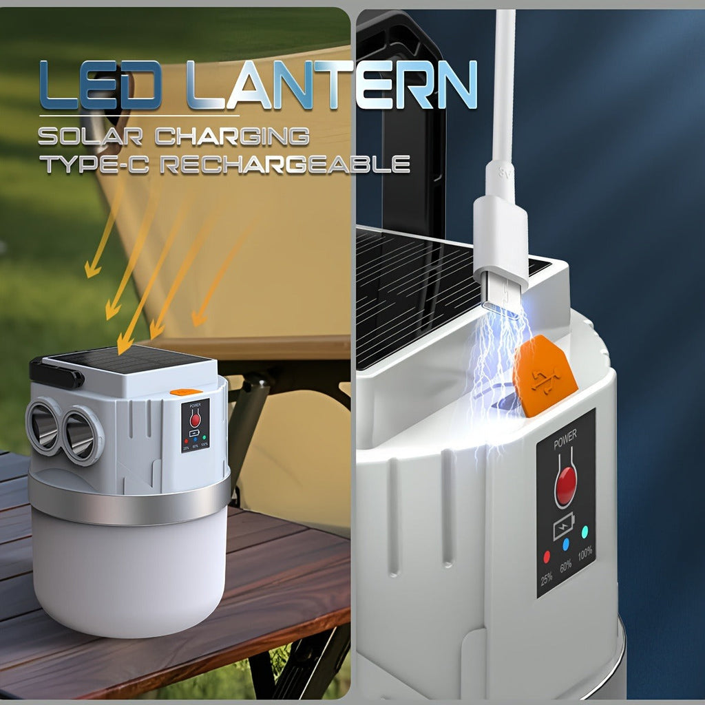 Solar Camping Lantern Rechargeable – 2400mAh LED Tent Light, 3 Modes, Portable Solar Panel Charging, Lightweight Emergency Lantern for Power