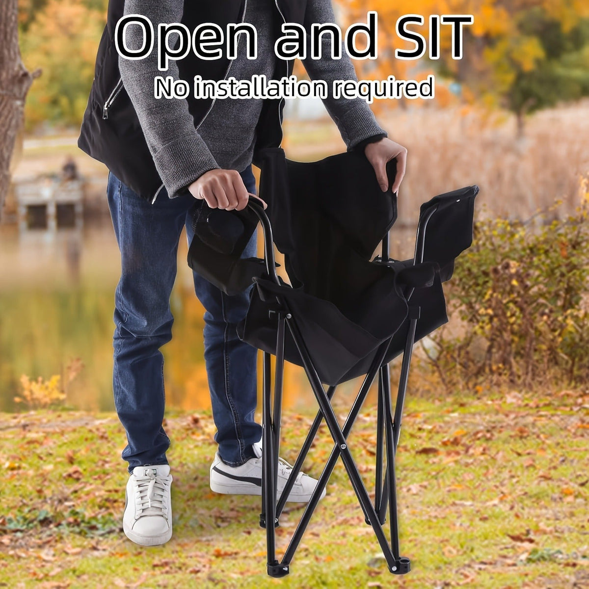 Set of Two Folding Camping Chairs with Cup Holders, Carry Bags, 82 cm Back Height and Black, Navy, Blue, Green or Red Options