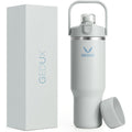 Vacuum Insulated Tumbler 32oz Stainless Steel with Handle Straw 2-in-1 Lid Chug Straw Lid Silicone Boot Matte Finish Keeps Drinks Cold Hot