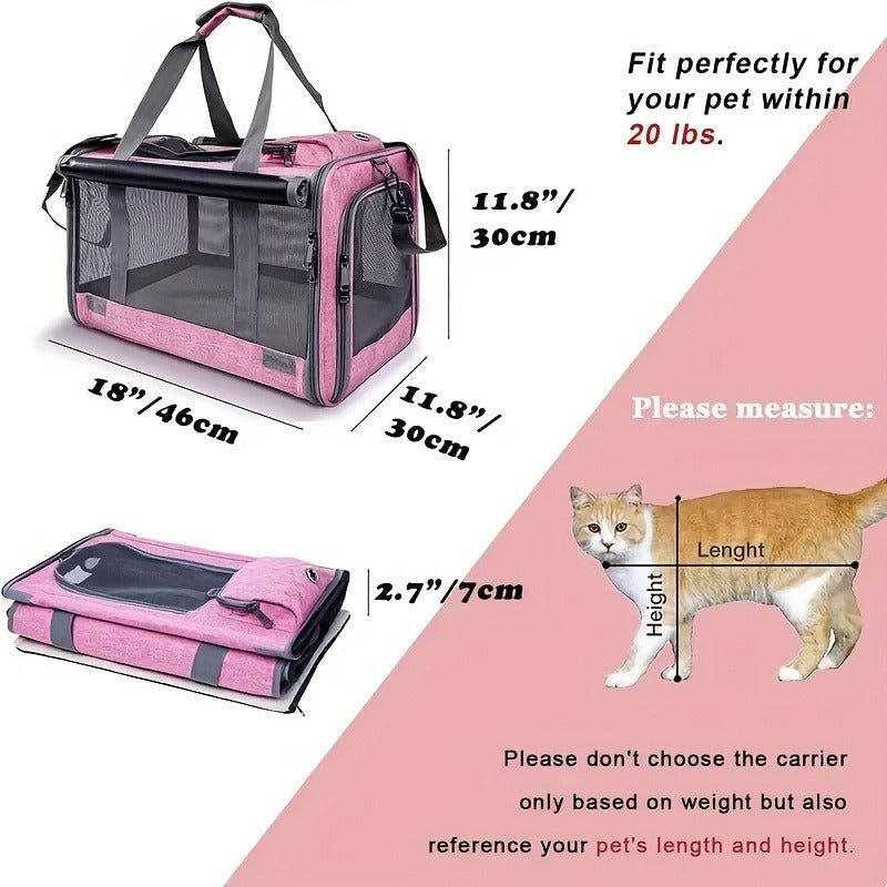 Airline Approved Pet Carrier Soft Sided Collapsible for Cats & Small Dogs – Breathable Oxford Cloth Travel Bag with Zipper Closure