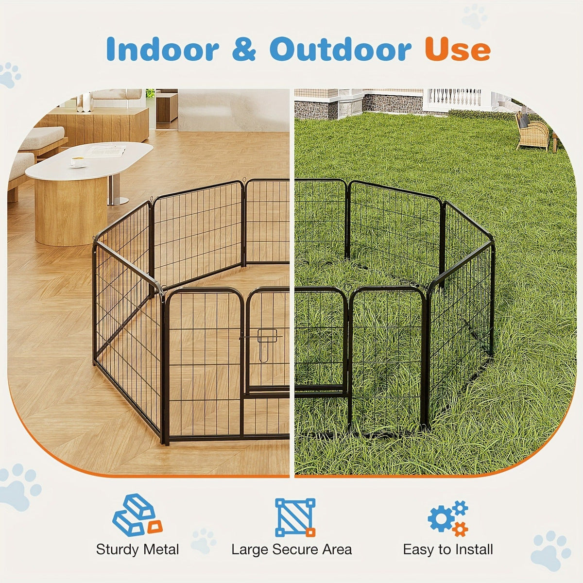 Pet Playpen Exercise Pen for Dogs 8 or 16 Panel Modular Indoor Outdoor Dog Fence – 24 32 40 Inch Height Options for Small Medium Large Dogs