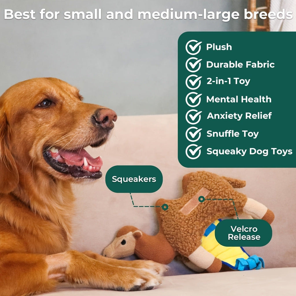 Squeaky Plush Dog Toy – Durable Camel Design Chew Toy for Aggressive Chewers, Washable Calming Interactive Plush Toy