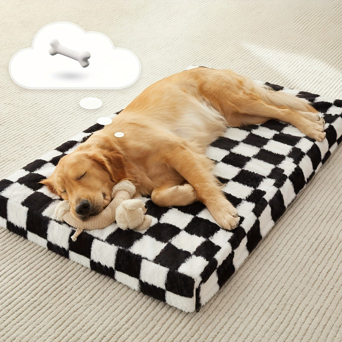 Orthopedic Dog Bed with Removable Washable Cover – Non-Slip Bottom, Black & White Plaid, Soft Memory Foam Dog Sofa Bed