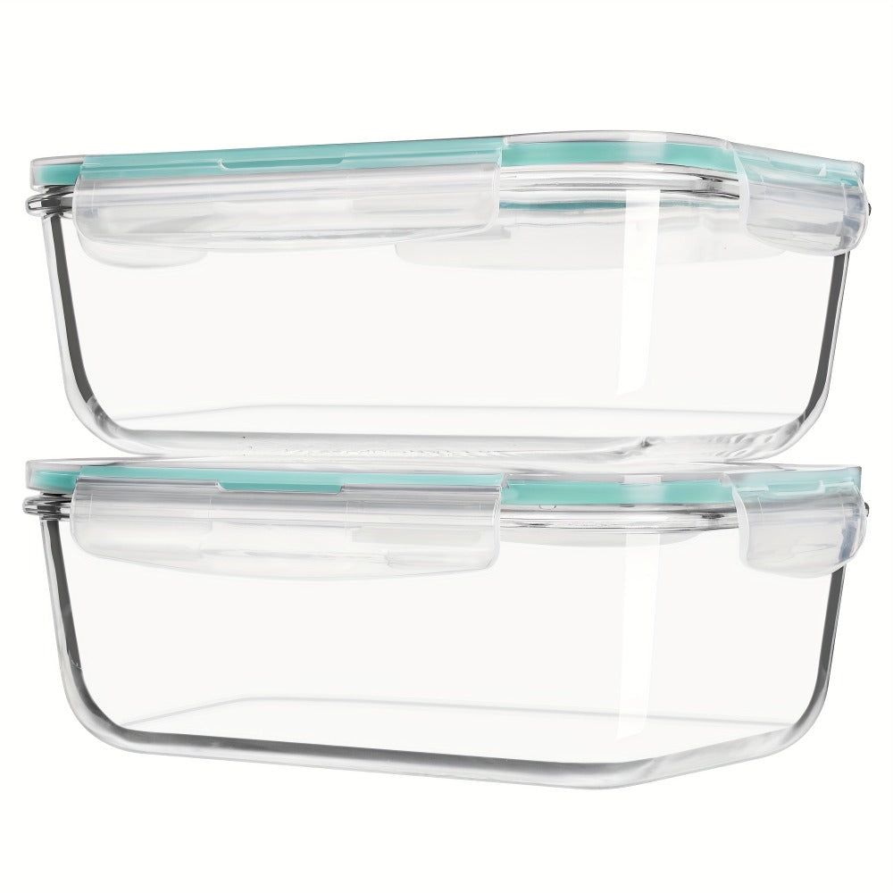 Food Storage Containers Two-Pack 63 oz Glass Set with Snap-Lock Lids in Gray or Green for Oven and Microwave Use